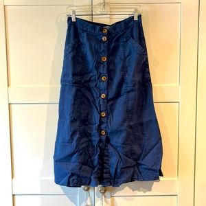 Blue Linen Blend Button Down A-Line skirt
